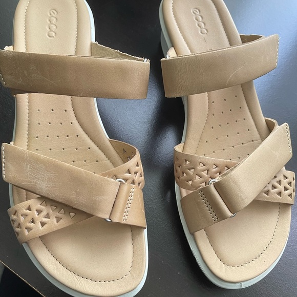 Ecco Shoes Ecco Leather Sandalslide Adjustable Velcro Straps Wedge